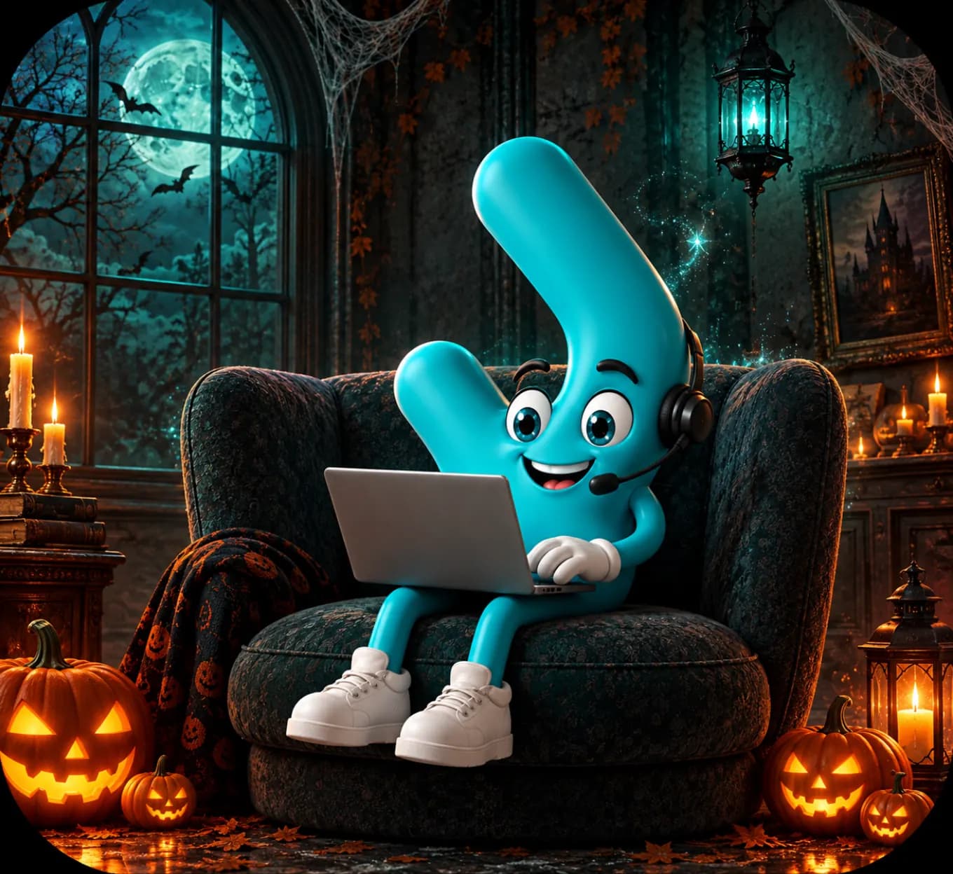 Renobo smart home project assistant in a Halloween living room