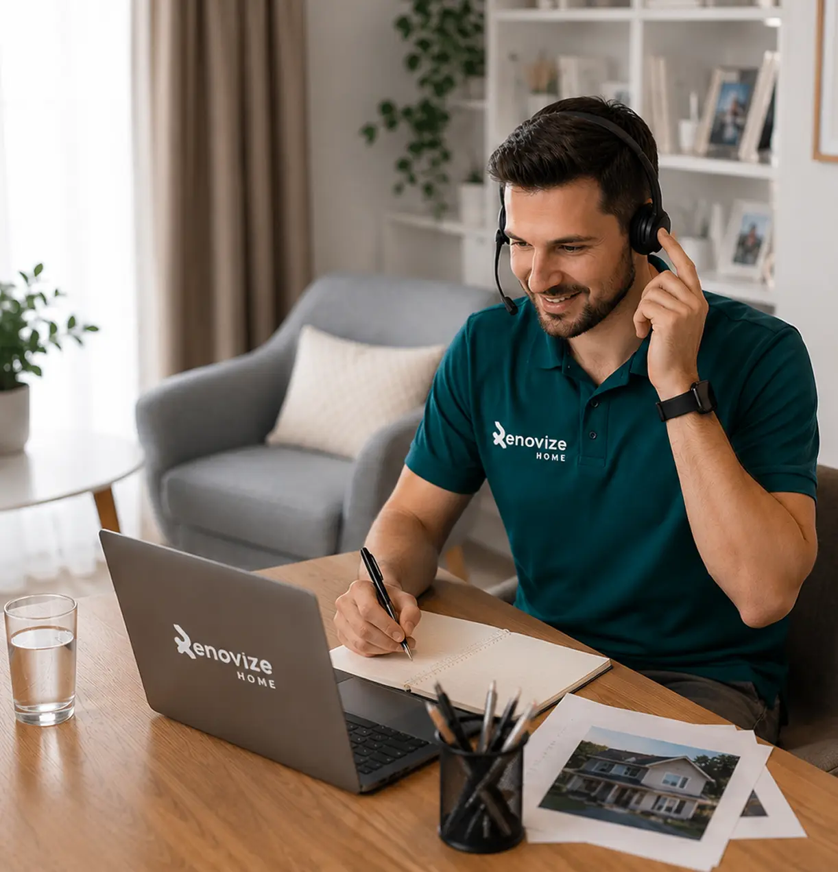 Renovize advisor helping homeowner on a call